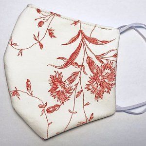 Homemade White Red Floral Cotton Face Mask Cover